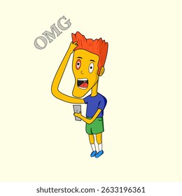 man cartoon and text OMG