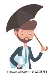 Man cartoon with umbrella design