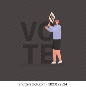 Man cartoon with vote banner on gray background design, Vote elections day and government theme Vector illustration