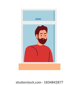 man cartoon at window design, Boy male person people human social media and portrait theme Vector illustration
