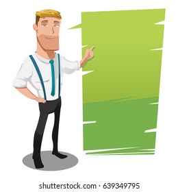Man Cartoon Worker Presentation Template Vector