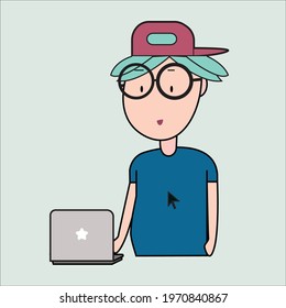 IT Man in cartoony with his computer