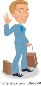 Man with case is greeting someone