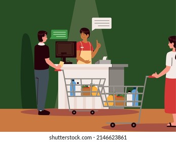 Man Cashier Supermarket People Queue Stock Vector (Royalty Free ...