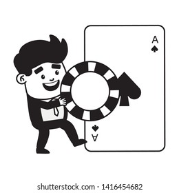 man casino card chip gambling vector illustration  