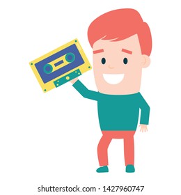 man with cassette equipment festival music vector illustration