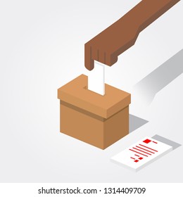 Man casting his vote into ballot box