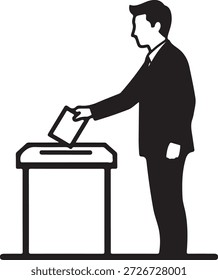 Hombre que emite su voto en una urna, que simboliza la participación democrática y el deber cívico aislado en el fondo blanco