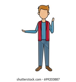man in casual clothes gesture hands standing
