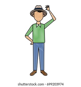 man in casual clothes gesture hands standing