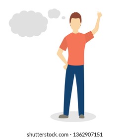 Man in casual clothes standing and talking with speech bubble above. Communication concept. Isolated flat vector illustration