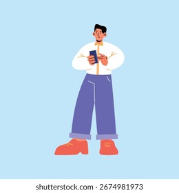 Man in casual clothes using a smartphone