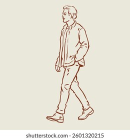 A man in casual clothes is walking vector for illustration, card, decoration