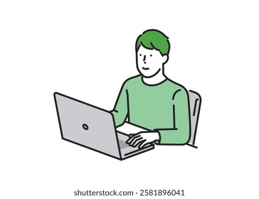 A man in casual clothes working on a computer