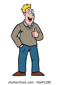 Man in casual clothing smiling and holding his thumbs up