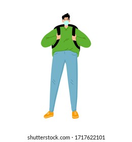 Man in casual clothing wearing mask for protecting from coronavirus infection
