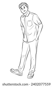 man casual full body pose cartoon illustration