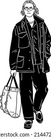 Man casual lifestyle street wear city People Hand drawn line art Illustration