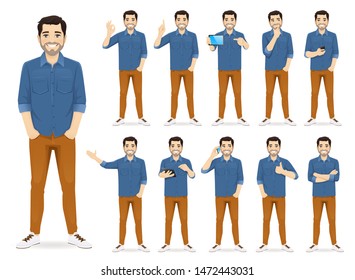 Man in casual outfit set with different gestures isolated - Shutterstock ID 1472443031