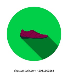 Man Casual Shoe Icon. Flat Circle Stencil Design With Long Shadow. Vector Illustration.