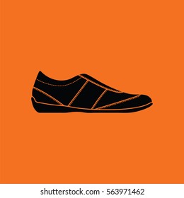 Man casual shoe icon. Orange background with black. Vector illustration.