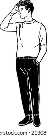 Man casual style City people Hand drawn Line art Illustration
