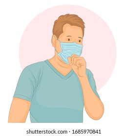 Man in casual wear surgeon mask and cough
