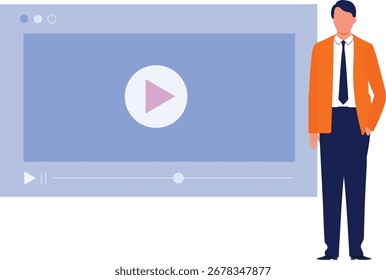 Um homem casualmente coloca a mão no bolso enquanto está envolvido em um filme, com o rosto iluminado pelo brilho da tela