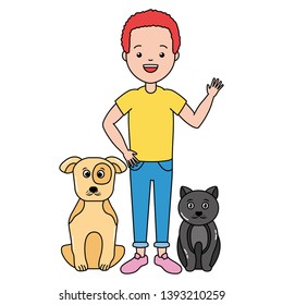 man with cat and dog