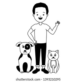 man with cat and dog