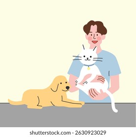 Man with a Cat and a Dog