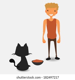 Man, Cat & Cat food