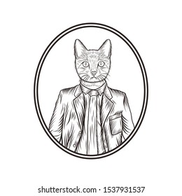 Man with Cat Head Hand Drawing