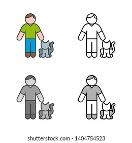 Man and Cat Icon in Different Color and Style