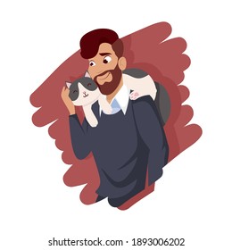 Hombre con diseño de mascota de gato, naturaleza animal de mascota y tema doméstico Ilustración vectorial