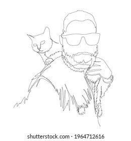 a man   cat  one line  vector illustration  contour drawing