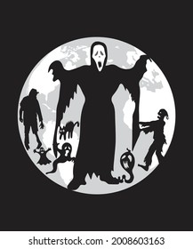 man, cat, Waman Halloween Ghost T shirt Design