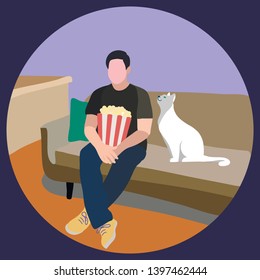 man with cat watching TV