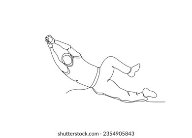 A man catches the ball with both hands. Cricket one-line drawing