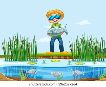 A man catching fish illustration