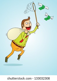 man catching flying money