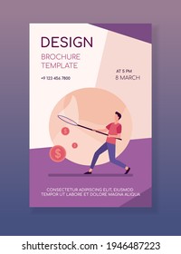 Man catching money with butterfly net. Cash, coins, dollar flat vector illustration. Finance, earning, income concept for banner, website design or landing web page