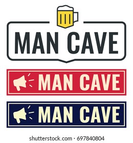 Man cave. Badge, icon, logo, signboard. Vector set illustrations on white background.