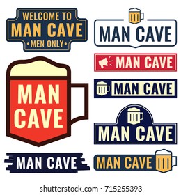 Man cave. Badges, icons, signboards set. Flat vector illustrations on white background. Business concept.