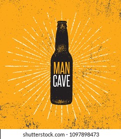 Man Cave Beer Bottle Illustration On Rough Background. Creative Vector Concept. 