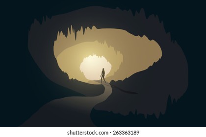 Man At Cave Entrance Vector