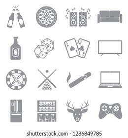 Man Cave Icons. Gray Flat Design. Vector Illustration.