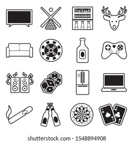 Man Cave Icons. Line With Fill Design. Vector Illustration.