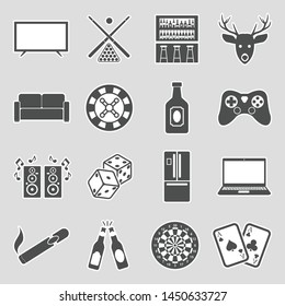 Man Cave Icons. Sticker Design. Vector Illustration.