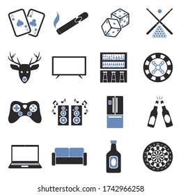 Man Cave Icons. Two Tone Flat Design. Vector Illustration.